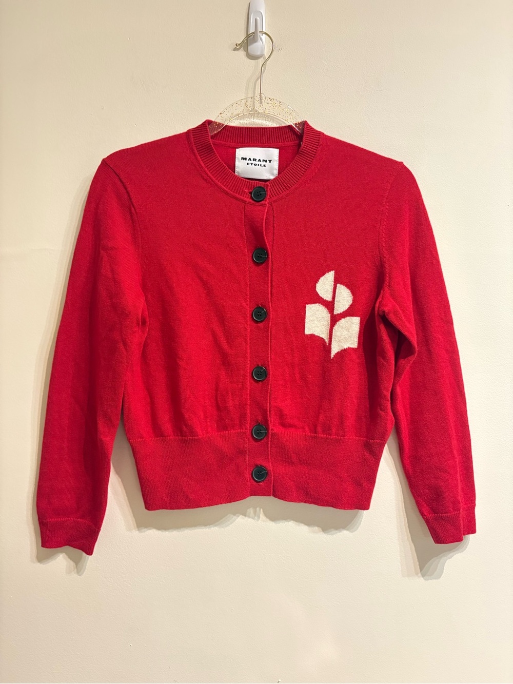 Isabel Marant Etoile Newton Cardigan Poppy Red Logo Cotton Wool Size 36 US 4 - Picture 5 of 10